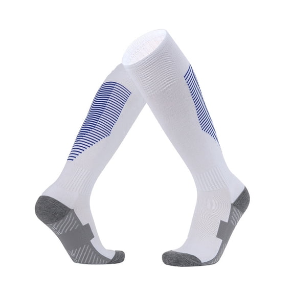 Kids Knee-High Soccer Socks for Boys and Girls Thick Terry Cushioned Breathable Ribbed Cuff Youth Training Competition Long Football Socks White B 6-13 Years