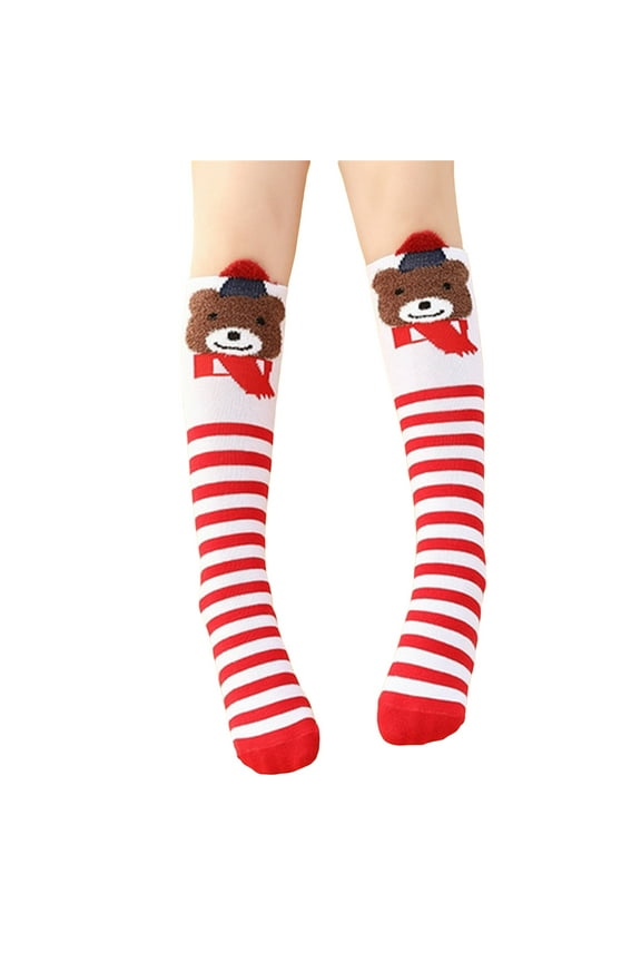 Kids Knee High Soccer Socks Christmas Gift Socks Boys Girls Novelty Funny Elf Neon Stripe Tube Stockings
