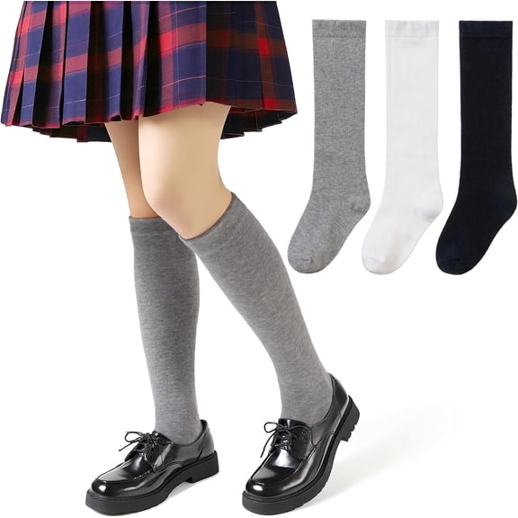 Kids Knee High Socks Boy Girls Cotton School Uniform Breathable Casual Sports Socks 3 Pairs