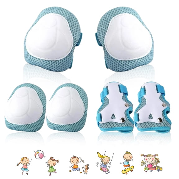 Kids Protective Gear Set Knee Pads for Kids 3-14 Years Toddler Knee and Elbow Pads with Wrist Guards 3 in 1 for Skating Cycling Bike Rollerblading Scooter-LIGHTBLUE