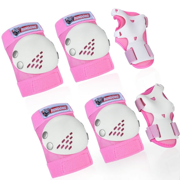 Kids Knee Pads Elbow Pads Wrist Pads Protective Gear Set for Youth, Roller Bike Cycling Skateboard Inline Skating Riding Scooter Skates Pads Toddler Palm Pads for Outdoor Sports(Pink + white S)