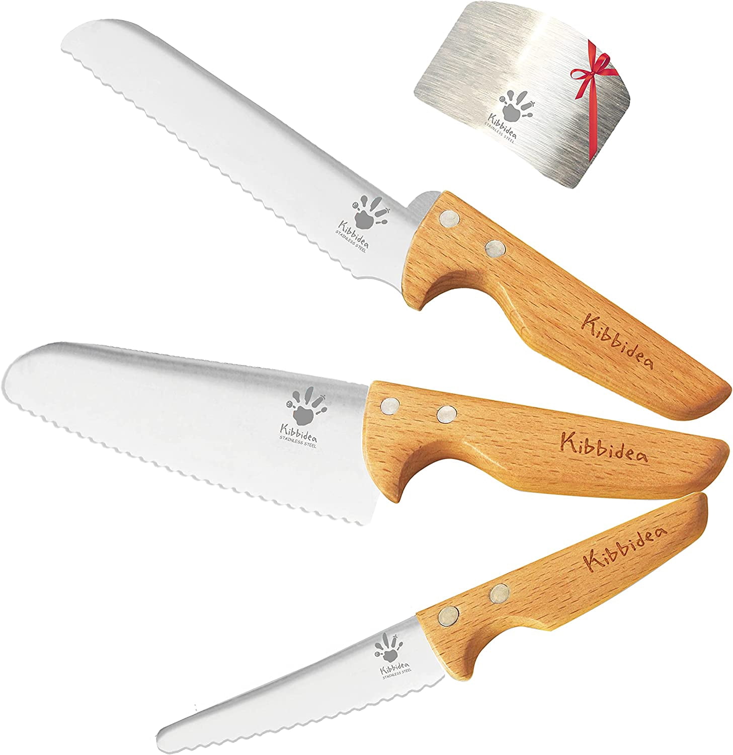 Kids Knife Set for Real Cooking, 4pcs Safe Kitchen Knives Beginners, Food-grade Stainless Steel Blades Cutting Chopping, Child First Starter knife, BPA-free (Silver)