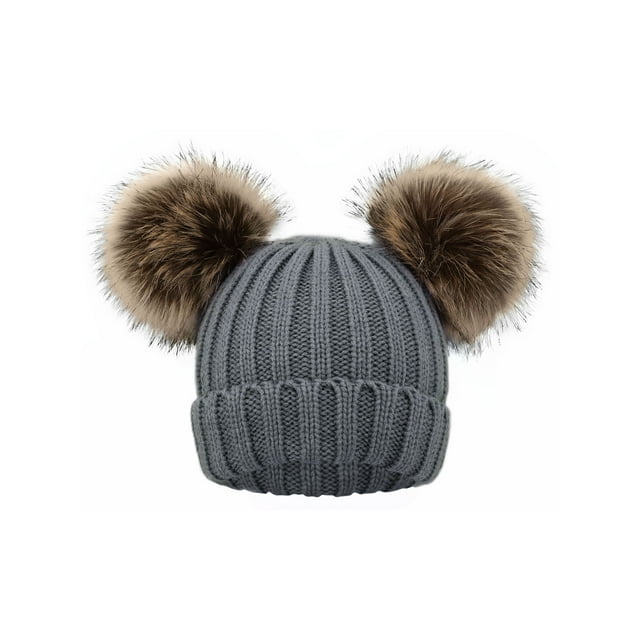 Kids Knit Boys Fleece Hat Toddler Beanie Winter Hat Snow Cap, Grey