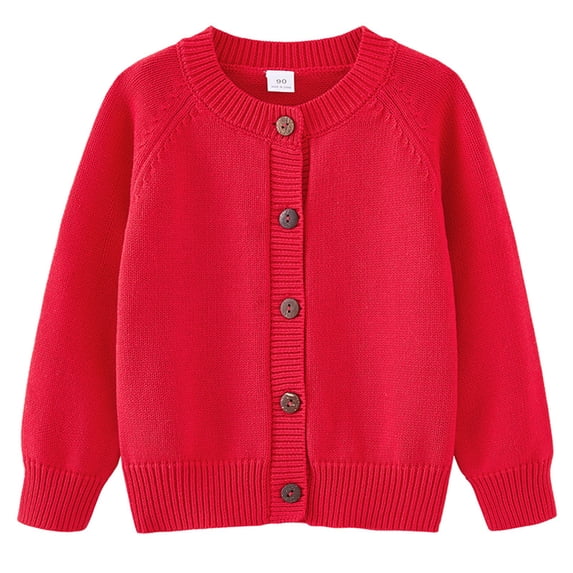 Kids Knit Button Down Cardigan Sweater Crew Neck Long Sleeve Soft Cotton Blend Ribbed Hem Children’s Classic Style