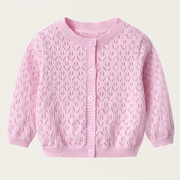 Kids Knit Cardigan, Solid Color, Long Sleeve and Crew Neck, Layering ...