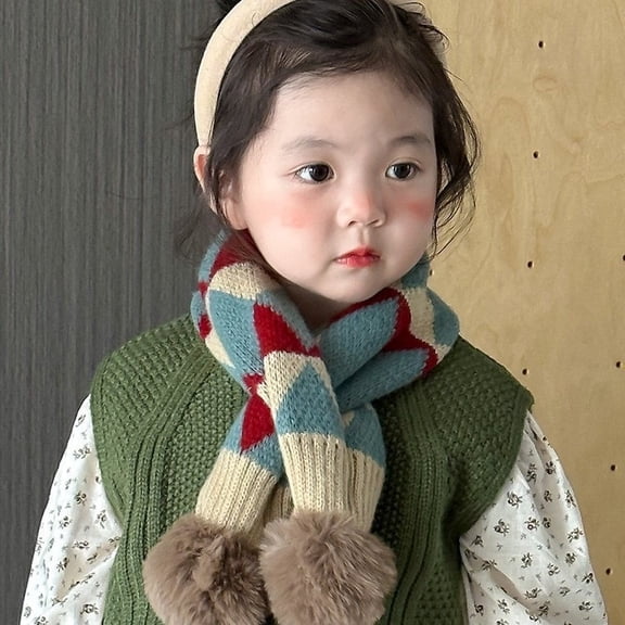 Kids Knit Scarf Toddler Winter Warm Scarves Neck Warmer Fashion Pompom Scarf for Boys Girls