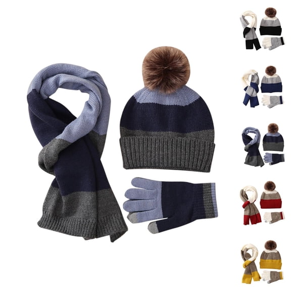 Kids Knit Three Piece Set - Age 8-15 Thick Plush Scarf Gloves Hat, Warm Stocking Stuffers, Winter Christmas Gifts For Girls Boys