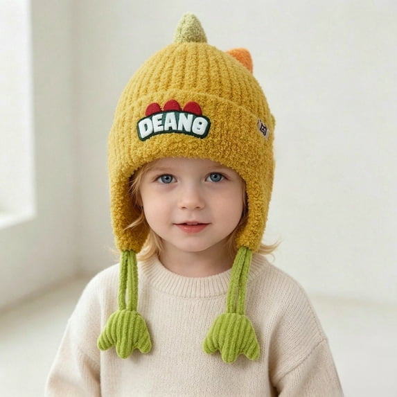 Kids Knit Trapper Hat with Ear Flaps Winter Warm Fleece Lined Beanie with Tassel Ties for Toddlers Boys Girls