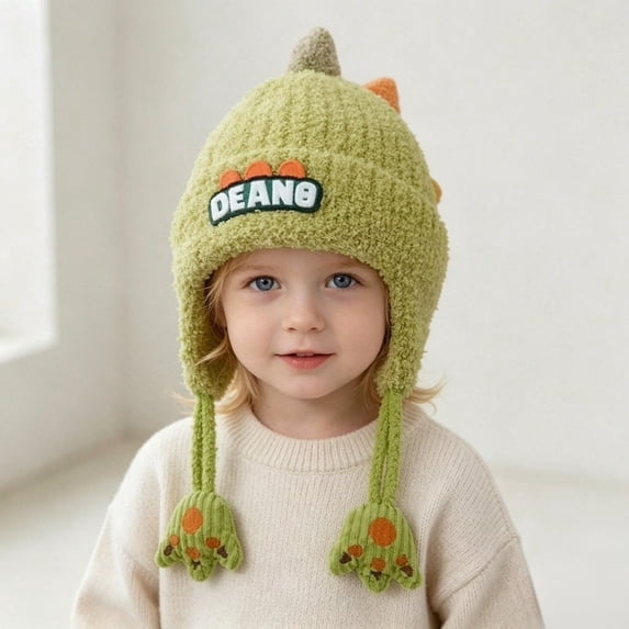 Kids Knit Trapper Hat with Ear Flaps Winter Warm Fleece Lined Beanie with Tassel Ties for Toddlers Boys Girls