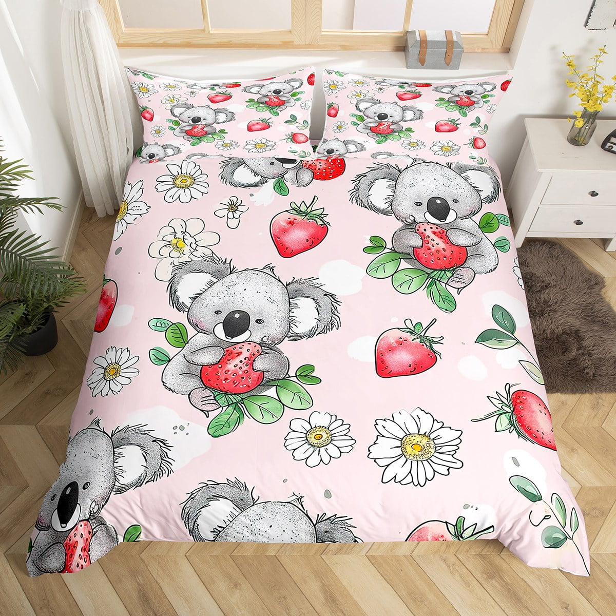 Kids Koala Bedding Set Gifts for Kids Cartoon Koala Print Duvet Cover