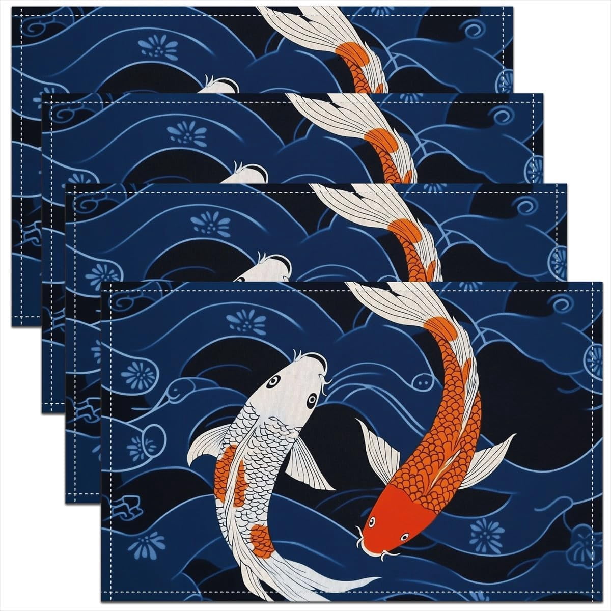 Kids Koi Fish Placemats Set of 4 Boys Girls Japanese Ocean Sea Wave ...