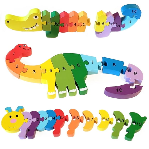 Kids Korner Wooden Animal Puzzle Set of 3 - Colors and Counting Rainbow Toy