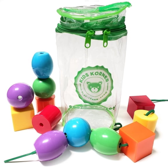 Kids Korner Jumbo Lacing Beads for Kids - 12 Piece Multicolor Shape Sorting Toy