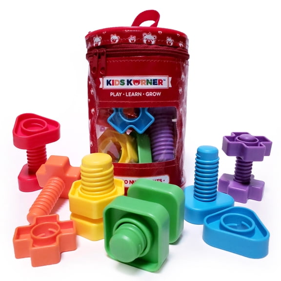 Kids Korner Jumbo Nuts and Bolts Fine Motor Skills Shape and Color Matching Toy 12 Piece