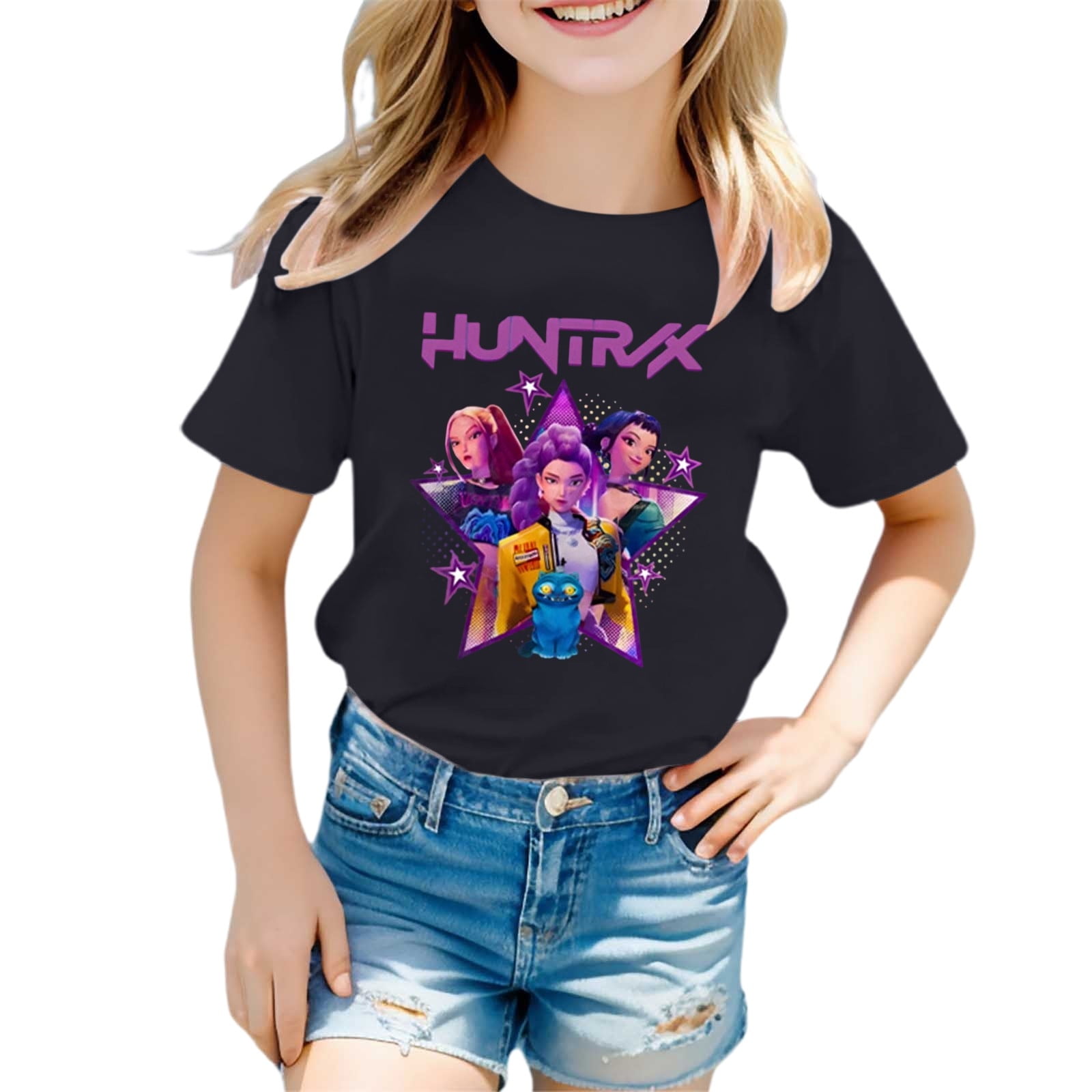 T-shirt Enfant K-Pop Demon Hunters - Huntrix Huntr/X Rumi - Violet, Taille 7-8 Ans - Coton Qualité, Style Bootleg