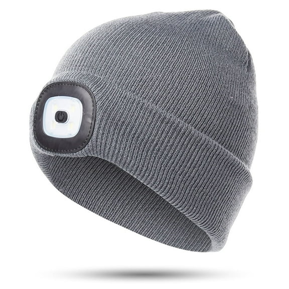 Kids LED Beanie Hat with Light, Gifts for Children Boys Girls Winter Soft Knitted Warm Lighted Hat USB Rechargeable 4 LED High Brightness Headlamp Cap (Grey)