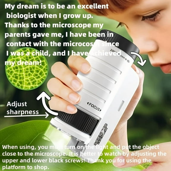 Kids LED Handheld Microscope -200X- Educational Science Toy for Students, Portable Biology Explorer, Christmas Gift Idea