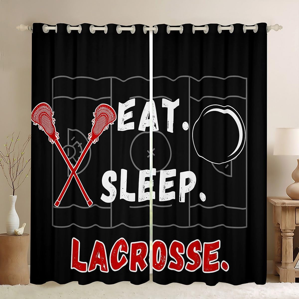 Kids Lacrosse Window Curtains For Bedroom Living Room Sport Theme