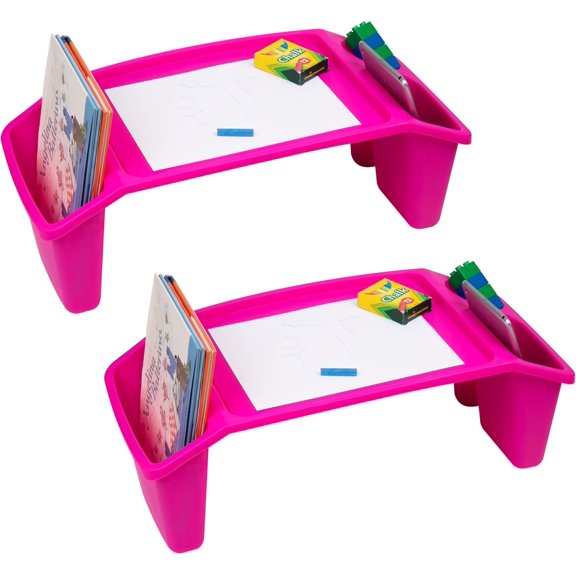 Kids Lap Desk, Portable Activity Tray with Side Storage, Stackable Plastic Desk for Drawing, Snacks, Study, Set of 2, Pink