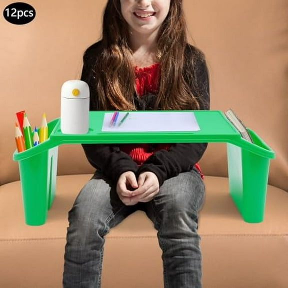 Kids Lap Desk Tray,Plastic Breakfast Laptop Trays with Side Pockets,Portable Lap Bed Table,Activity Table,Green-B,with 3 compartments,(19.69 * 9.84 * 7.1in),Easy,Great for Kids, Adults,Boys, Girls