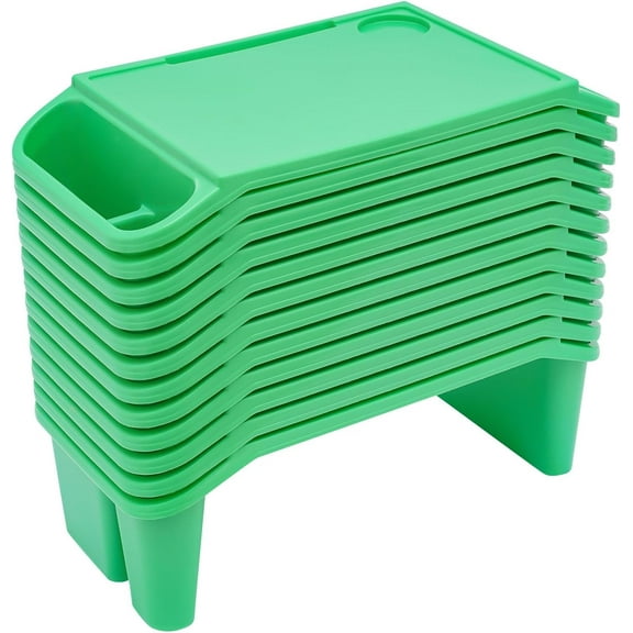 Kids Lap Desk Tray Plastic Breakfast Laptop Trays with Storage Portable Activity Table with Side Pockets/Slot Portable Lap Bed Table for Writing Eating Game Snacks Classroom(Green/ 12pcs)