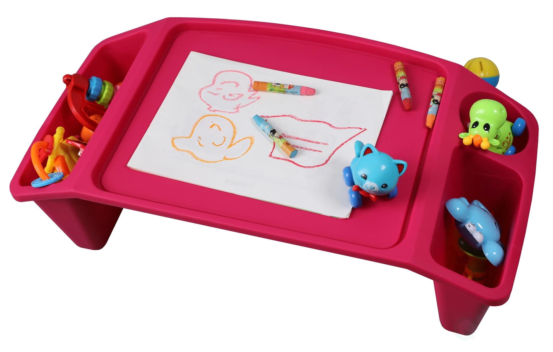 Basicwise Set of 12 Pink Activity Desk Tables with Built-In Cup Holder and Storage Compartments, Multipurpose Lap Trays for Home Learning, Art Activities, Snack Time, Floor-Based Tasks, and Raised-Le