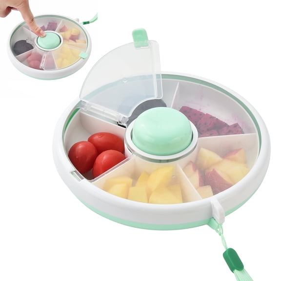 Large Snack Spinner Slide Bundle with Hand Strap and Sticker Sheet - Reusable Snack Container with 4 Compartment Dispenser and Lid | BPA/PVC Free | Dishwasher Safe | No Spill - Macaron Blue