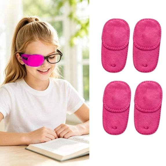 Kids Lazy Eye Patches 4‑Pack, Soft Plush Amblyopia Eye Patch for Eyeglasses, Reusable Strabismus Occlusion Eye Cover, Pink