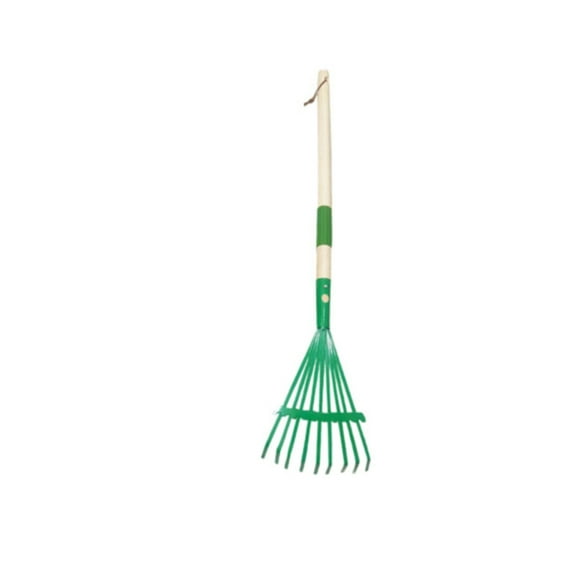 Kids Leaf Rake with Wooden Handle Small Garden Rake for Yard Cleanup and Outdoor Toddler Gardening Activities,Green