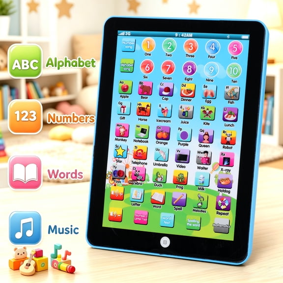 ITOMTE Kids Learning Tablet, Toddlers Educational Toy Pad with Alphabet/Numbers/Word/Music, Math Early Development Gift for Boys & Girls Ages 1-8 [Blue]