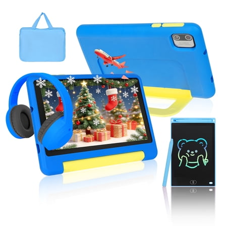 7-inch Kids Learning Tablet Bundle - 8GB RAM + 64GB ROM (Expandable to 128GB) | Parental Control, Pre-Installed Kids Software, Dual Camera | Includes Headphones, Stylus & Bag - Blue