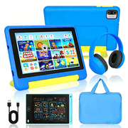 AEEZO 7 Inch Kids Tablet Bundle, 8GB RAM 64GB, Learning Tablet for Kids Ages 3-10 with Headphones Stylus Bag, Blue