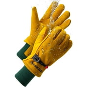 FEISHDEK Kids Leather Gardening Work Gloves, Safety Gloves, Reflective Breathable Design, for Children Gardening& Outdoor Activities Small, Yellow Waterproof, Age 2-4