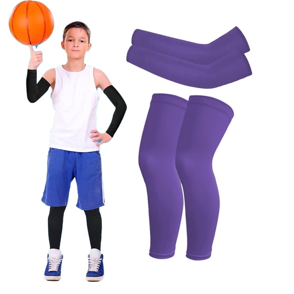 Kids Leg Sleeves Comfortable and Arm Sleeves Youth Leg Sleeves Arm Wraps, Non-Slip UV Protection Thigh Calf Brace Support for Basketball Running Cycling Sports, 1 Pair