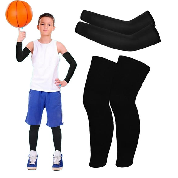 Kids Leg Sleeves Comfortable and Arm Sleeves Youth Leg Sleeves Arm Wraps, Non-Slip UV Protection Thigh Calf Brace Support for Basketball Running Cycling Sports, 1 Pair