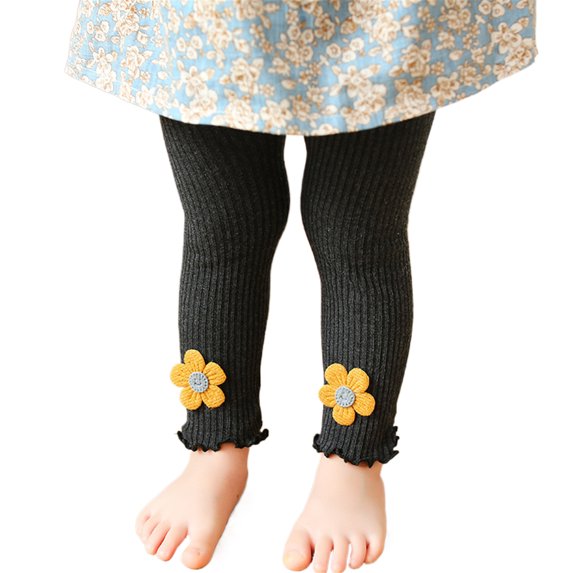 Kids Leggings Spring Autumn Girls Tights Fashionable Children Cropped Pants Baby Bottomings with Flower Decoration