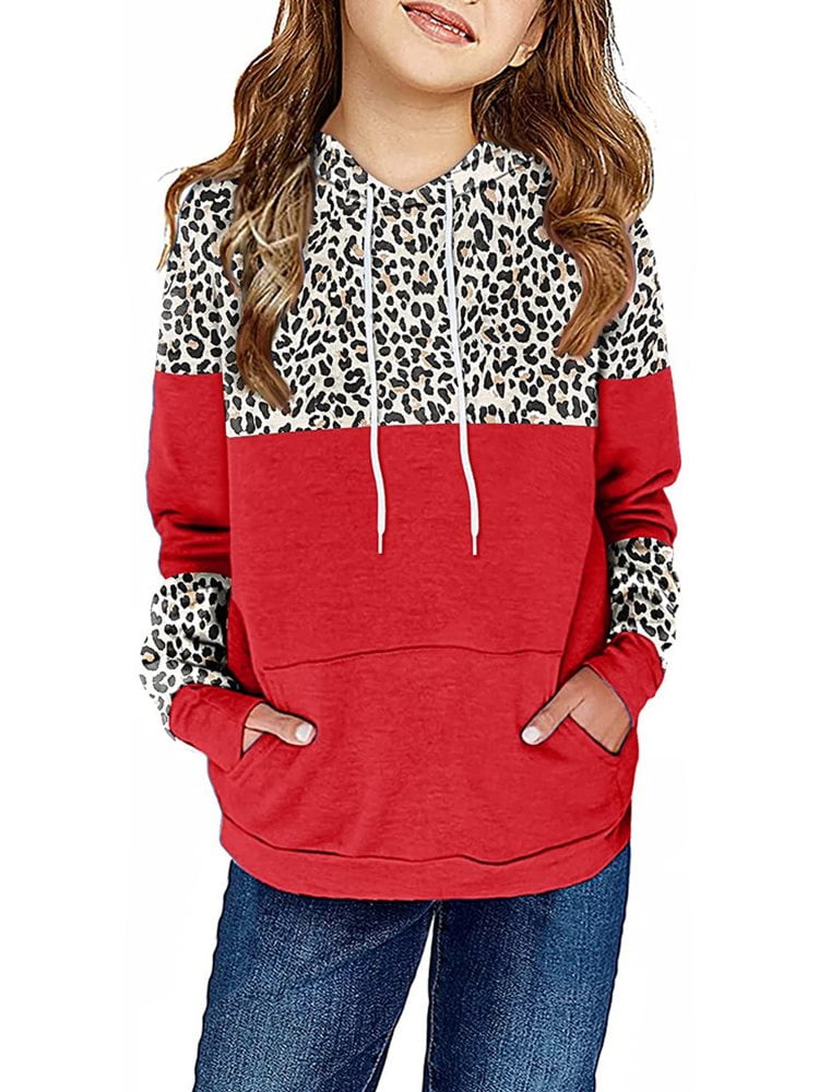 Kids Leopard Print Girls Casual Hoodies Children Spring Autumn