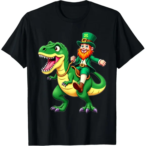 Kids Leprechaun T-Rex Dinosaur Funny St Patrick's Day Boys T-Shirt