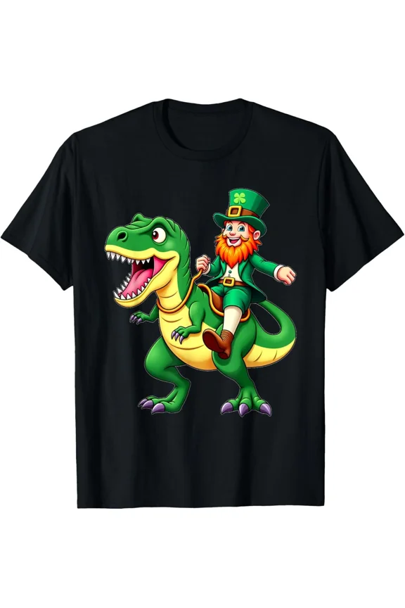 Kids Leprechaun T-Rex Dinosaur Funny St Patrick's Day Boys T-Shirt