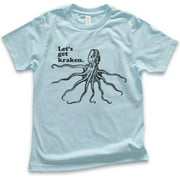 Kids Let's Get Kraken T-shirt, Youth Kids Boy Girl T-Shirt, Animal Pun T-shirt, Funny Giant Octopus Squid Shirt, Light Blue, X-Small