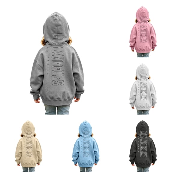 Kids Letter Print Hoodie No Drawstring Long Sleeve Pullover Top For Boys Girls