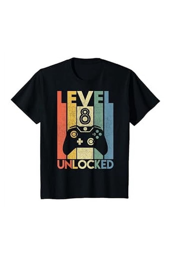 Kids Level 8 Unlocked Shirt Funny Video Gamer 8th Birthday Gift T-Shirt