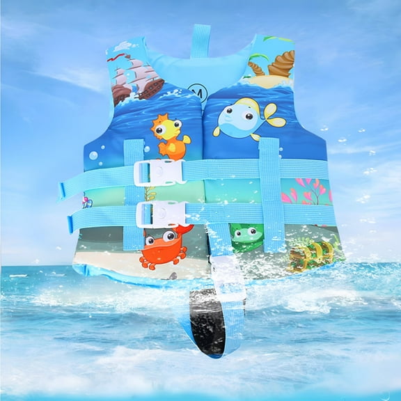 Kids Life Jacket Children Swimming Life Jacket Kids Boys and Girls Summer Beach Cartoon Prints Life Vest Kids Swim Vest Blue 2 Years-6 Years