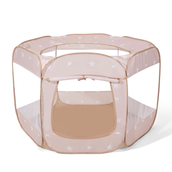 Kids Light Brown Ball Pit with Curtain Large Pop Up Childrens Ball Pits Tent for Toddlers Playhouse Baby Crawl Playpen with Zipper Storage Bag, Balls Not Included