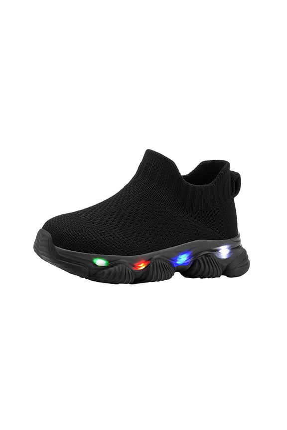 Kids Light Up High Top Slip on Sneakers for Boys Girls Breathable Non Slip Platform Mesh Sock Shoes Black
