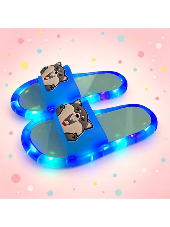 Kids Light Up Slide Sandals Boys & Girls Cute Slippers Flashing Light Summer Slides for Indoor Outdoor Party Blue Size 9.5-10 Years