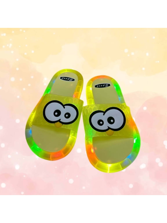 Kids Light Up Slide Sandals Boys & Girls Cute Slippers Flashing Light Summer Slides for Indoor Outdoor Party Yellow Size 7-8 Years