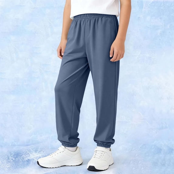 Kids Lightweight Breathable Jogger Pants, Drawstring Elastic Waist Cuffed Ankle Athletic Trousers for Boys Girls Outdoor Play Blue Dress Pants for Boys 7-8Y