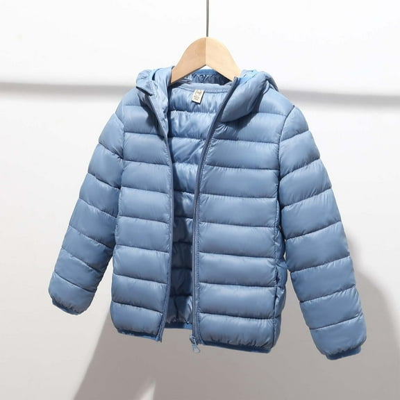 Kids Lightweight Down Jacket Full Zip Hoodie Coat Winter Warm Qulited Travel Jacket for Girls Boys 4-12T (10-12 Years, Sky Blue)