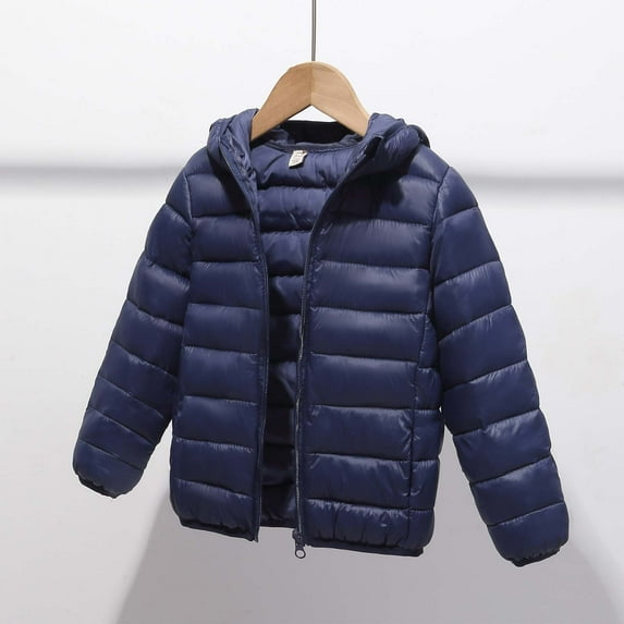 Kids Lightweight Down Jacket Full Zip Hoodie Coat Winter Warm Qulited Travel Jacket for Girls Boys 4-12T (5-6 Years, Dark Blue)